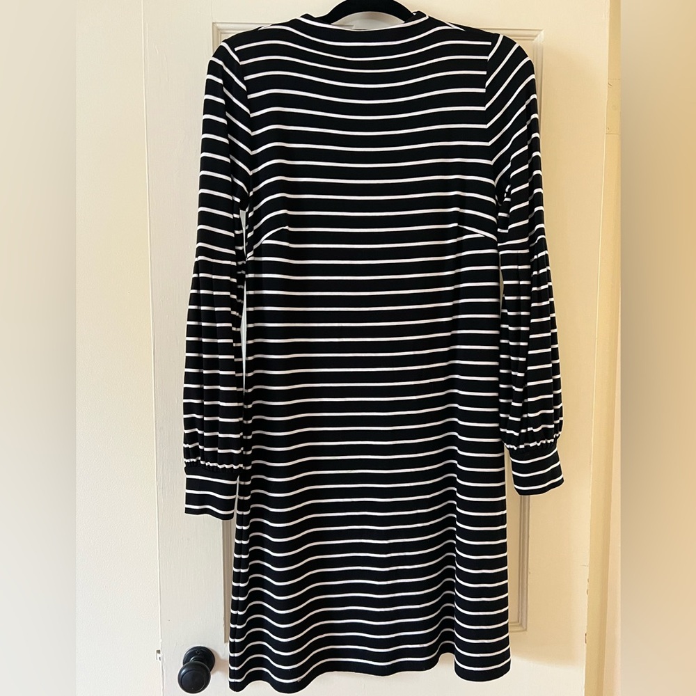 Ann Taylor- black and white striped long sleeve dress